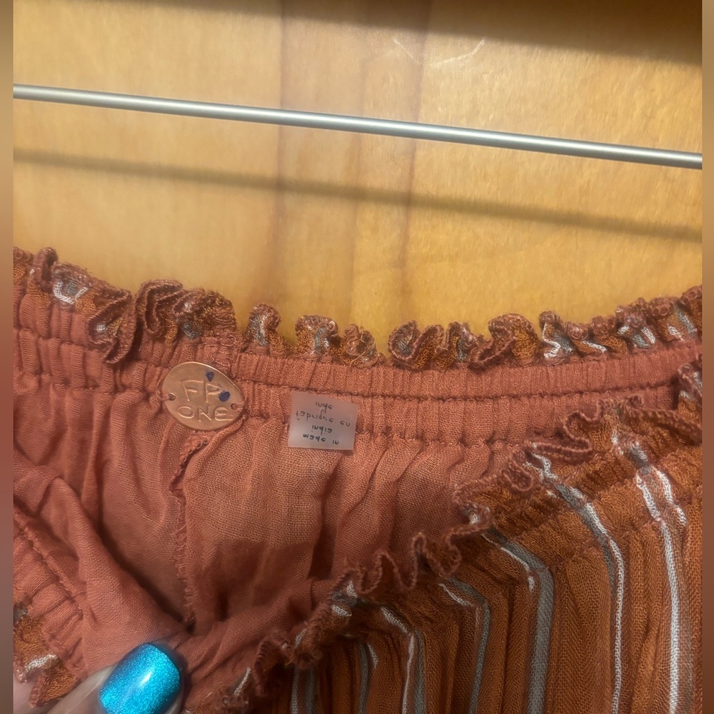 Free People One Ember Printed Flowy Midi Skirt In Terracotta Stripe - Picture 9 of 15